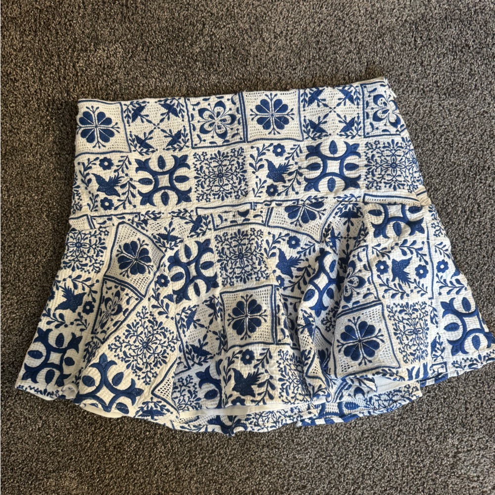 Anthropologie Blue and White Skater Mini Skirt